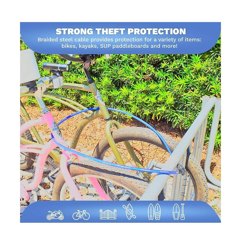 Weatherproof Straight Security Cable Lock with Resettable Combination, Anti-Theft Protection for Kayak, Bike, Paddleboard 5ft