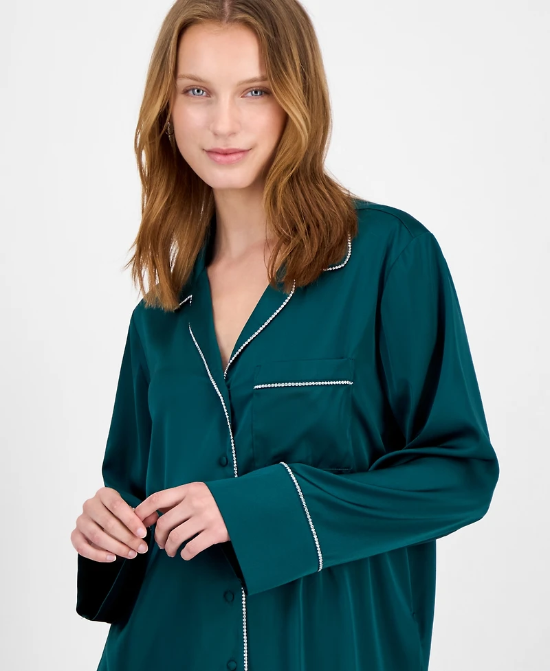I.n.c International Concepts Women's Satin Pajama Set with Diamante Trim
