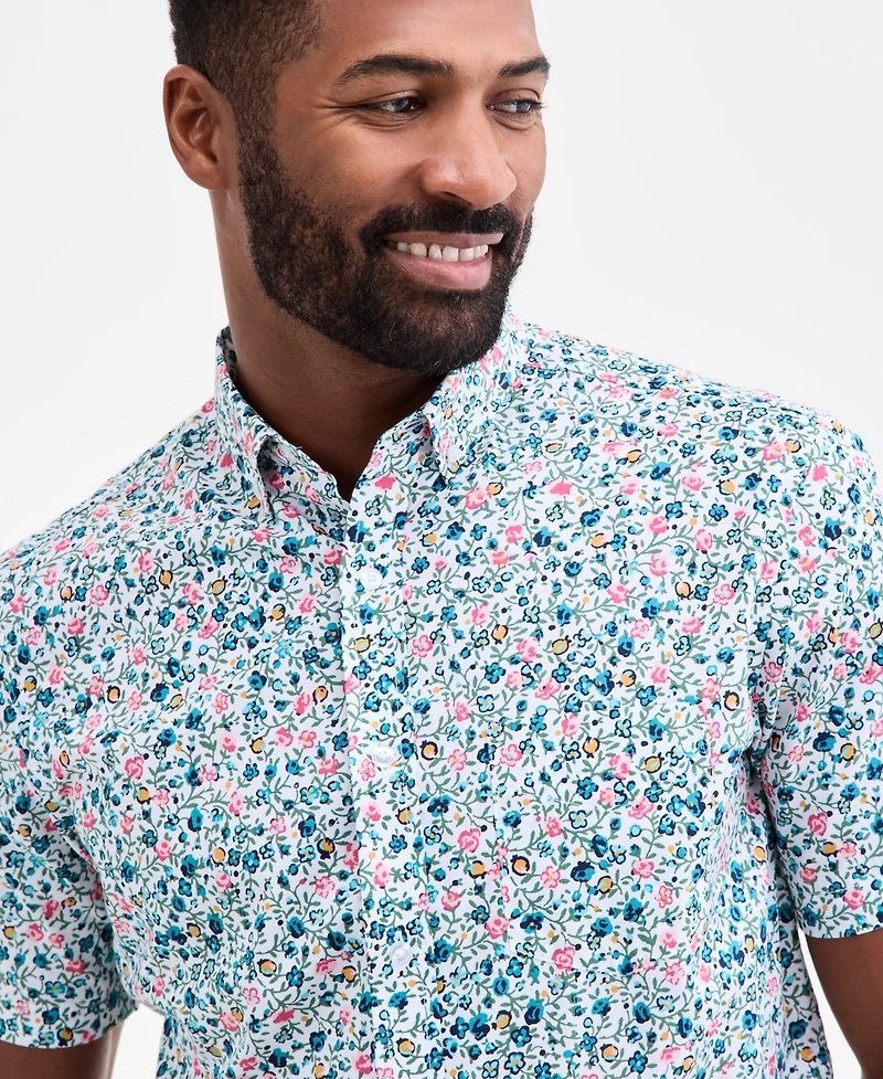 Club Room Men's Fortier Regular-Fit Stretch Floral Button-Down Poplin Shirt, Macy's Exclusive