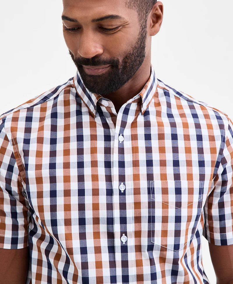 Club Room Men's Regular-Fit Stretch Gingham Check Button-Down Poplin Shirt, Macy's Exclusive