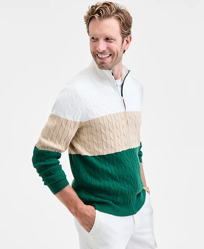 Club Room Men's Colorblocked Cable-Knit Full-Zip Sweater, Macy's Exclusive
