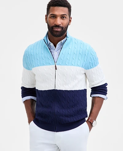 Club Room Men's Colorblocked Cable-Knit Full-Zip Sweater, Macy's Exclusive