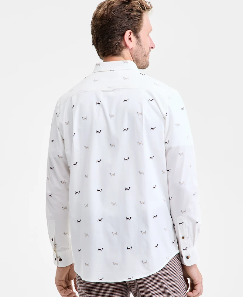 Club Room Men's Basset Hound Print Brushed Cotton Button-Down Shirt, Macy's Exclusive