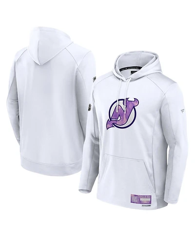 Fanatics Men's White New Jersey Devils Authentic Pro Hockey Fights Cancer Pullover Hoodie