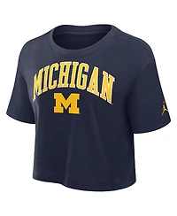 Jordan Women's Navy Michigan Wolverines Athletic Prep Arch Cropped Performance T-Shirt