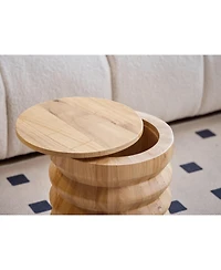 Nordlys - Brown Solid Wood Pouf with Storage Modern Design Style Living Room