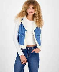 Self Esteem Juniors' Open-Front Denim Sherpa Vest