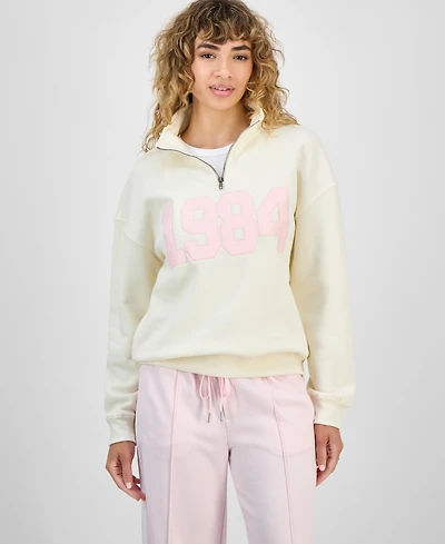 Hippie Rose Juniors' Drop Shoulder Quarter-Zip Sweatshirt