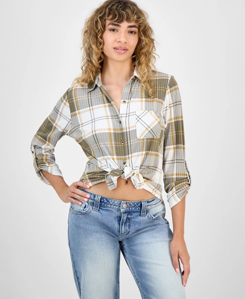 Just Polly Juniors' Plaid Knit Shirt