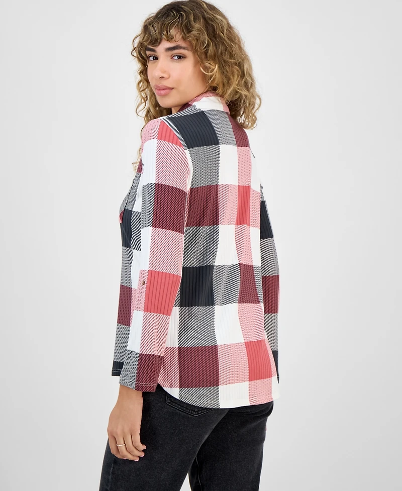 Just Polly Juniors' Plaid Knit Shirt
