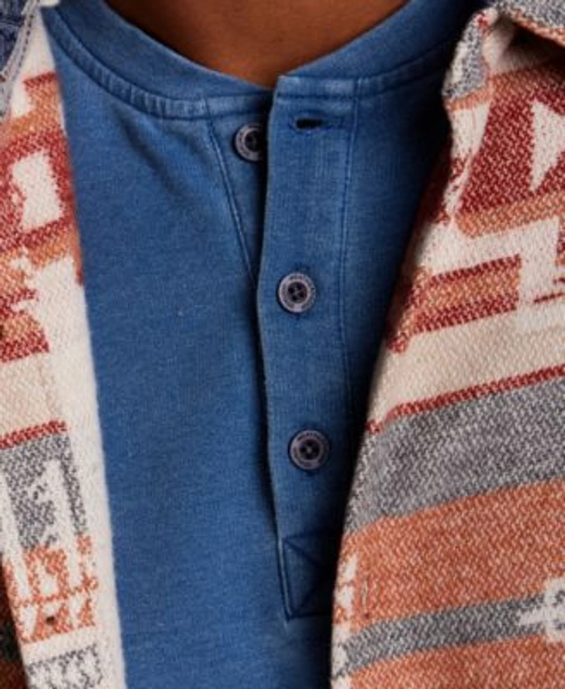 Weatherproof Vintage Mens Long Sleeve Indigo Henley Southwest Pattern Long Sleeve Button Front Shirt Jacket Straight Fit Stretch Ripstop Pants
