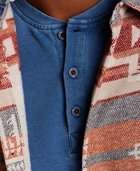 Weatherproof Vintage Mens Long Sleeve Indigo Henley Southwest Pattern Long Sleeve Button Front Shirt Jacket Straight Fit Stretch Ripstop Pants