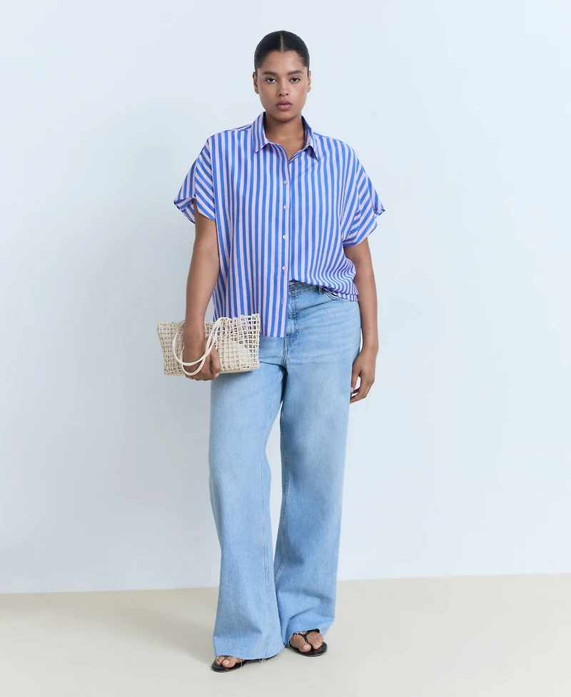Mango Women's Short Sleeve Striped Shirt