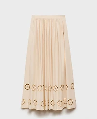 Mango Women's Embroidered Hem Cotton Skirt