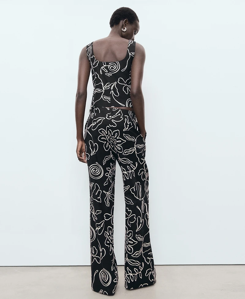 Mango Women's Floral Print Straight Pants