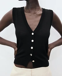 Mango Women's Fine Knit Buttoned Sweater Vest