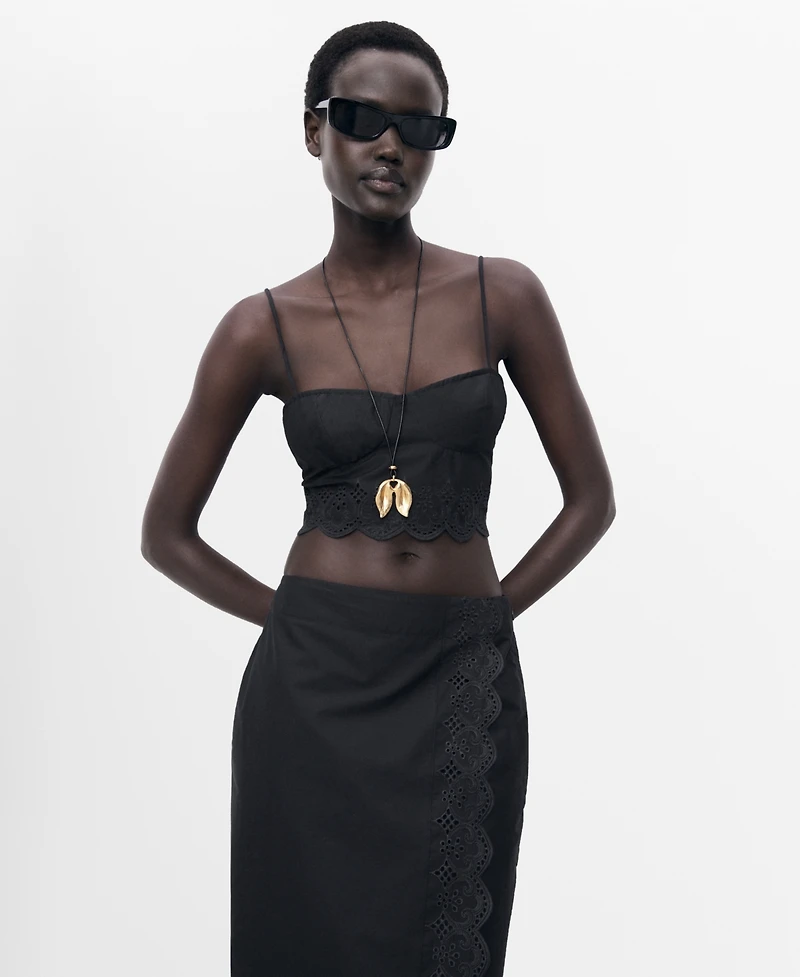 Mango Women's Embroidered Crop Top
