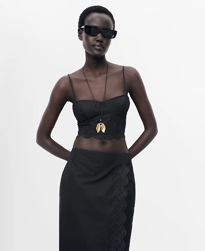 Mango Women's Embroidered Crop Top