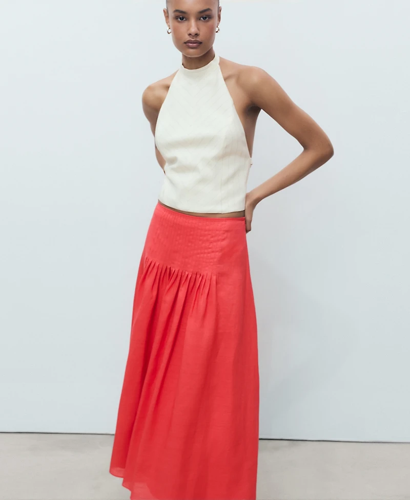 Mango Women's Ramie Pleated Skirt