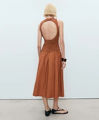 Mango Women's Combined Open-Back Textured Dress