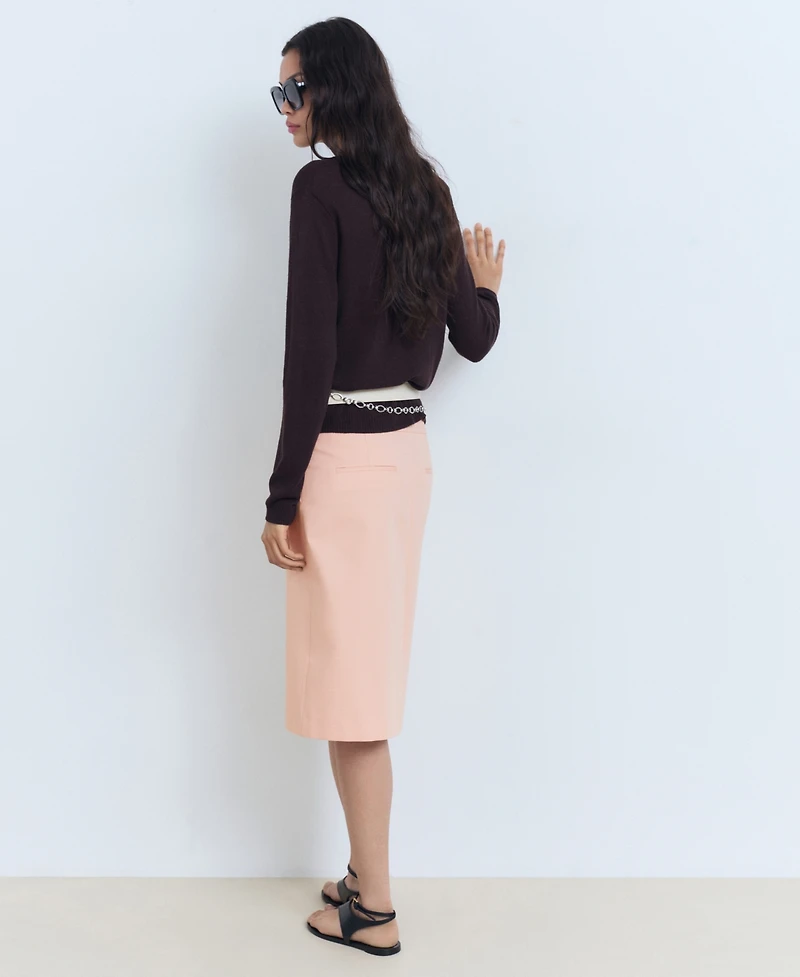 Mango Women's Pleat Detail Cotton Midi Skirt