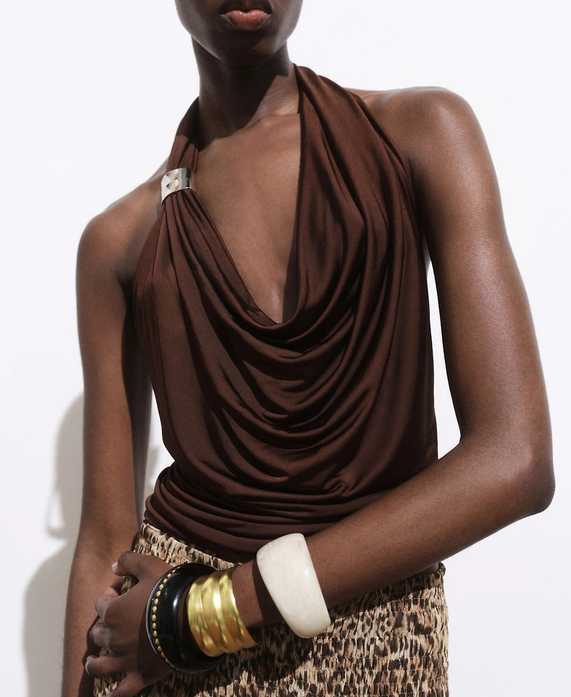 Mango Women's Metallic Detail Draped Top