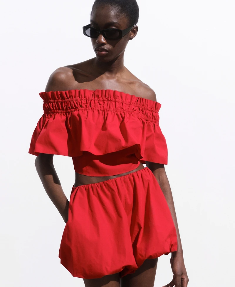 Mango Women's Strapless Ruffle Top
