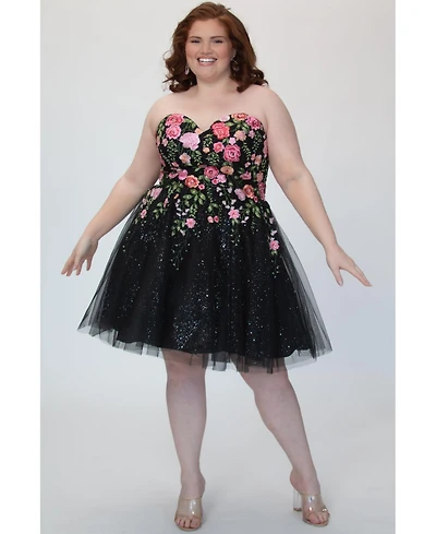 Sydney's Closet Women's Strapless Floral Embroidered Short Party Dress