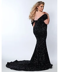 Johnathan Kayne for Sydney's Closet Women's Off the Shoulder Plus Sequin Velvet Fitted Formal Gown