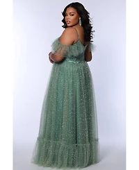 Sydney's Closet Women's V-Neckline Flutter Sleeve Slim A-line Gown