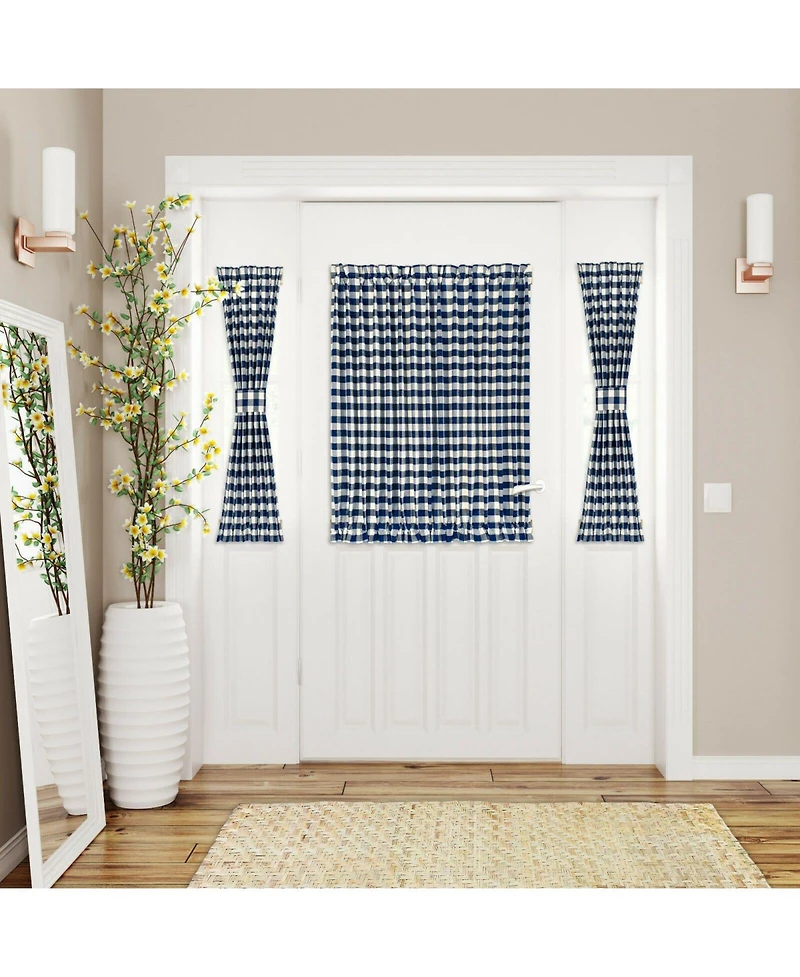 Kate Aurora Plaid Country Farmhouse French Door Curtain Panel With Matching Tieback - 25W x 40L, Yellow
