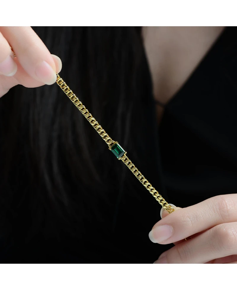 Rachel Glauber 14K Gold Plated with Green Cubic Zirconia Chain Bracelet