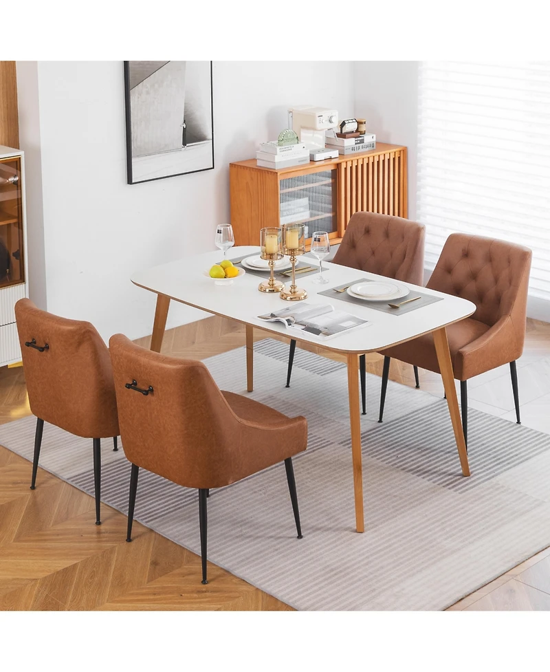 Dyhome Modern Upholstered Dining Chairs Set of 4, Mid Century Kitchen Side with 5.12” Cushions and Back Pull Rod for Kitchen, Living Roo