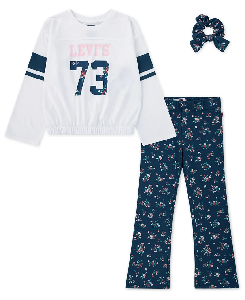 Levi's Little Girls 3-Piece Cinched Top, Flared Leggings and Scrunchie Set