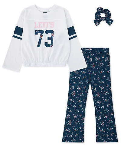Levi's Little Girls 3-Piece Cinched Top, Flared Leggings and Scrunchie Set