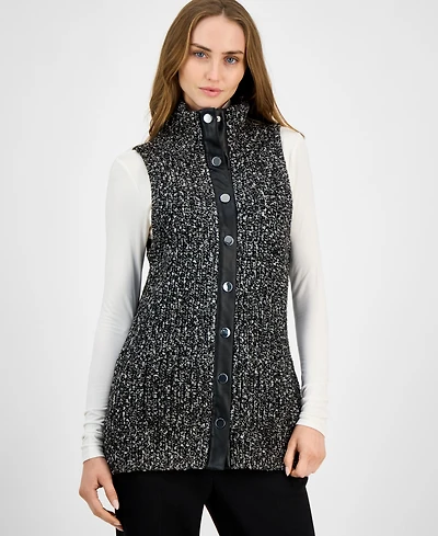 Anne Klein Women's Marled Faux-Leather-Trim Vest