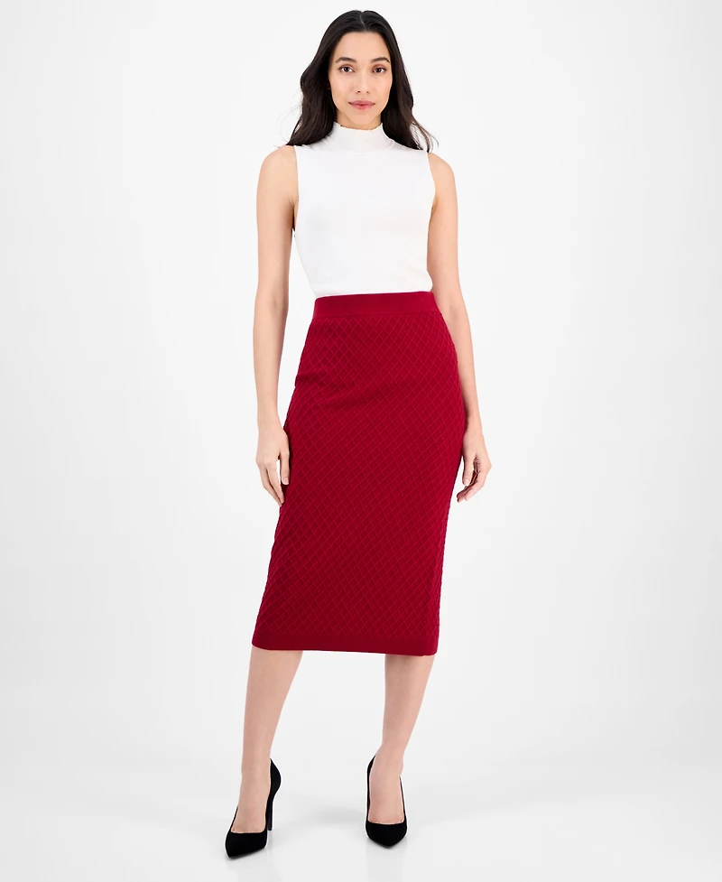 Anne Klein Women's Pull-On Cable-Stitch Midi Skirt