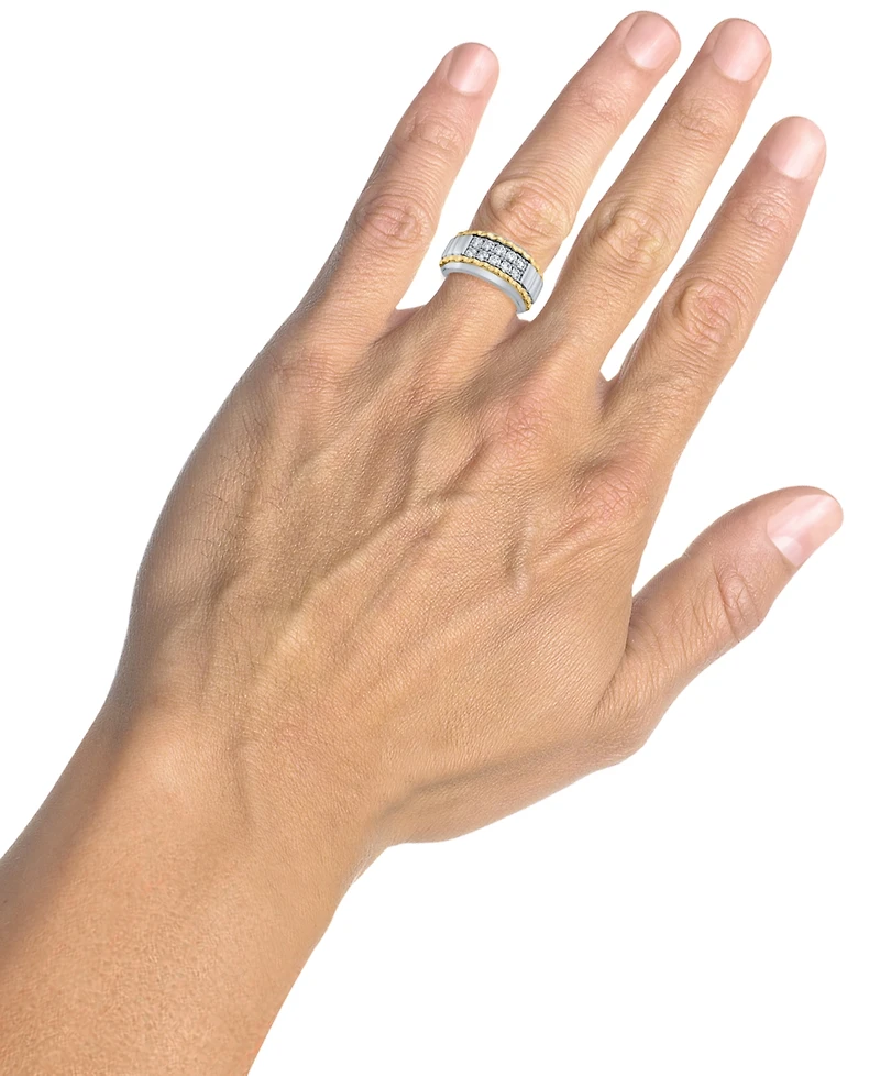 Men's Diamond Two Row Ridge Texture Band (1 ct. t.w.) in 10k Two-Tone Gold