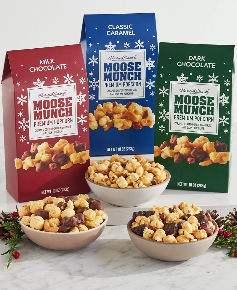Harry & David Dark Chocolate, Milk Chocolate and Caramel Moose Munch Gable Boxes, 3 Pack