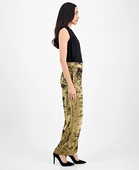 Anne Klein Women's Metallic Crepe High-Rise Wide-Leg Pants