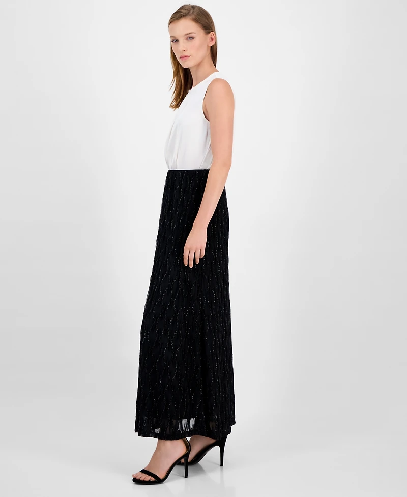 Anne Klein Women's Glitter Flared Maxi Skirt