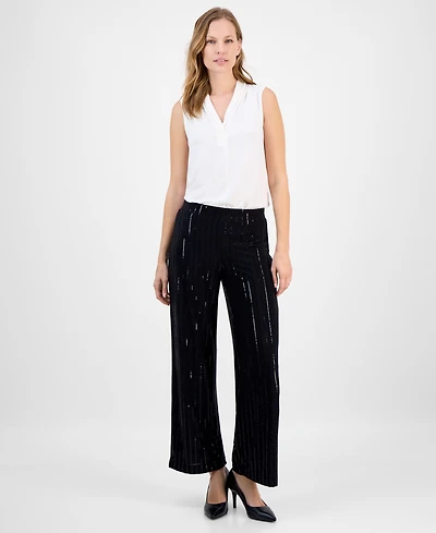 Anne Klein Women's Shine Metallic-Stripe Wide-Leg Pants