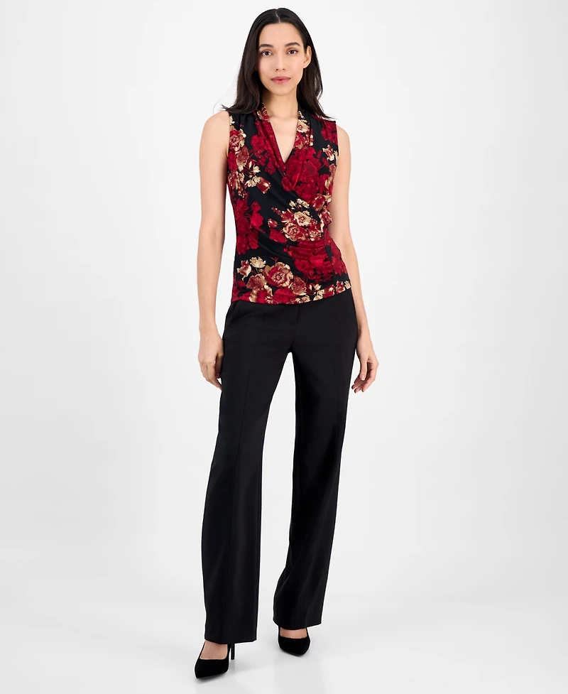 Anne Klein Women's Printed Surplice-Neck Shirred Top