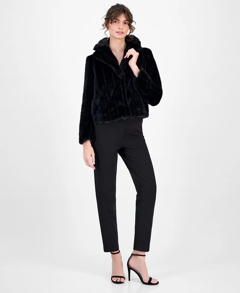 Anne Klein Petite Faux-Fur Cropped Notch-Collar Jacket