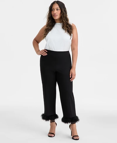 Anne Klein Plus Hollywood-Waist Feather-Cuff Pants