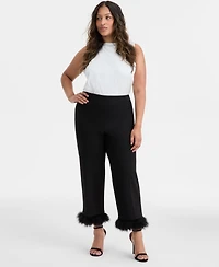 Anne Klein Plus Hollywood-Waist Feather-Cuff Pants