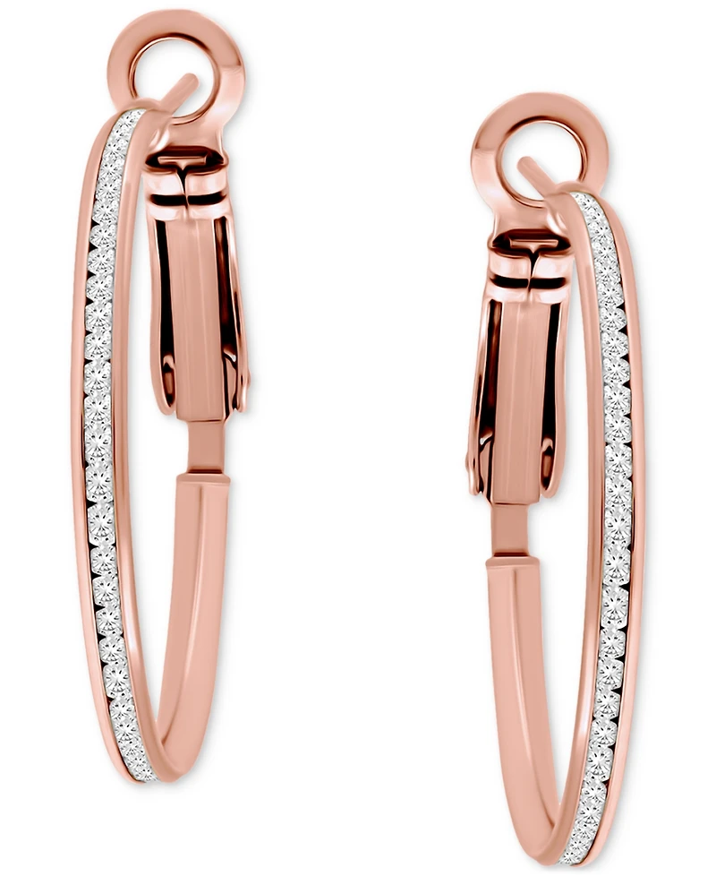 Giani Bernini Cubic Zirconia Channel Set Narrow Medium Hoop Earrings Sterling Silver, 1.2", Macy's Exclusive