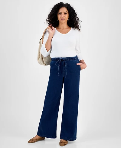 Style & Co Women's Wide-Leg Pull-On Jeans, Macy's Exclusive