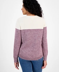 Style & Co Women's Crewneck Cotton Colorblocked Sweater, Created for Macy's