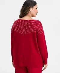 Ak Anne Klein Plus Embellished Boat-Neck Sweater